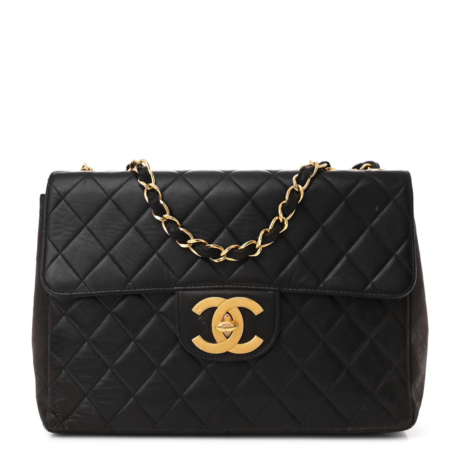 Lambskin Quilted XL Jumbo Single Flap Black