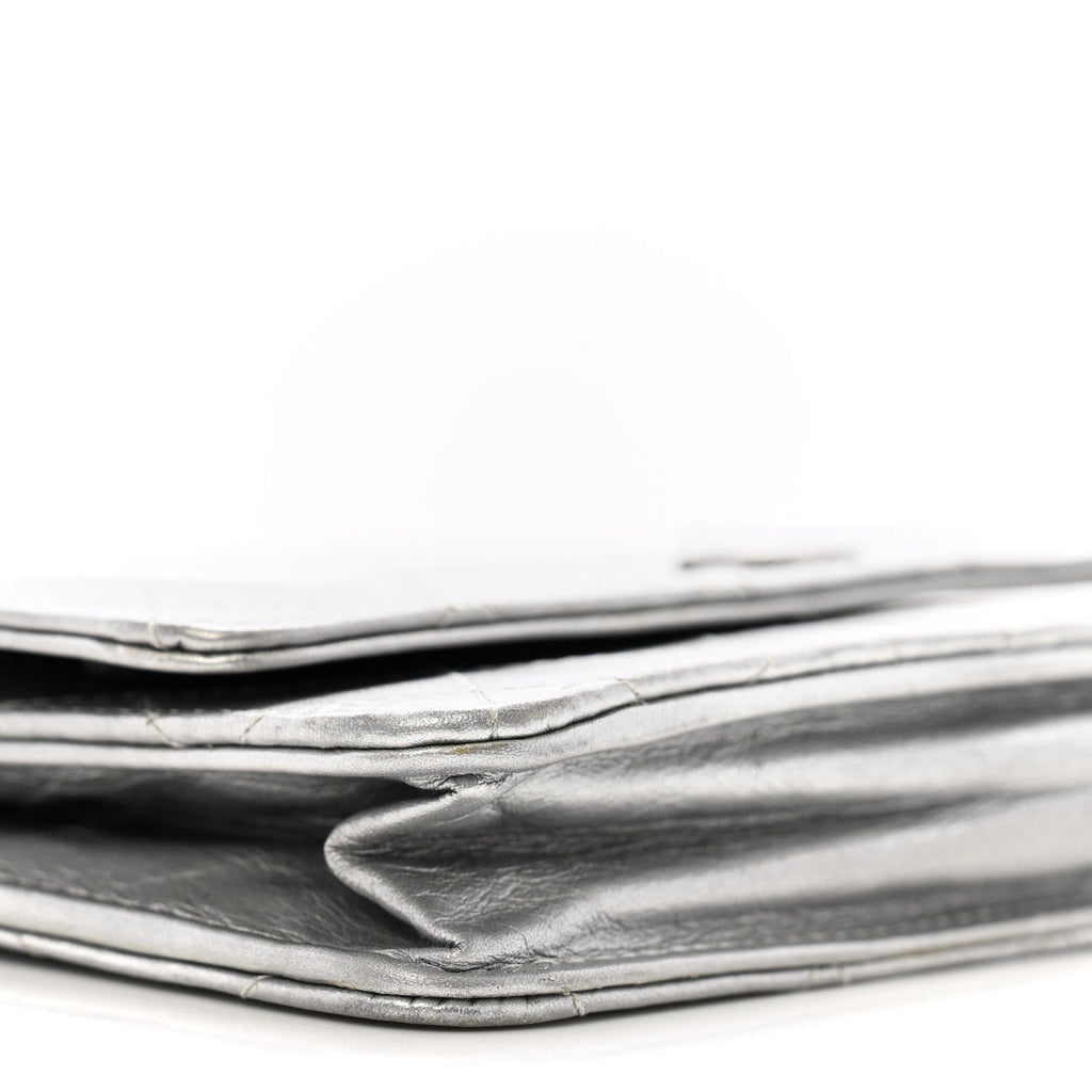 Metallic Aged Calfskin Quilted Wallet on Chain WOC Silver