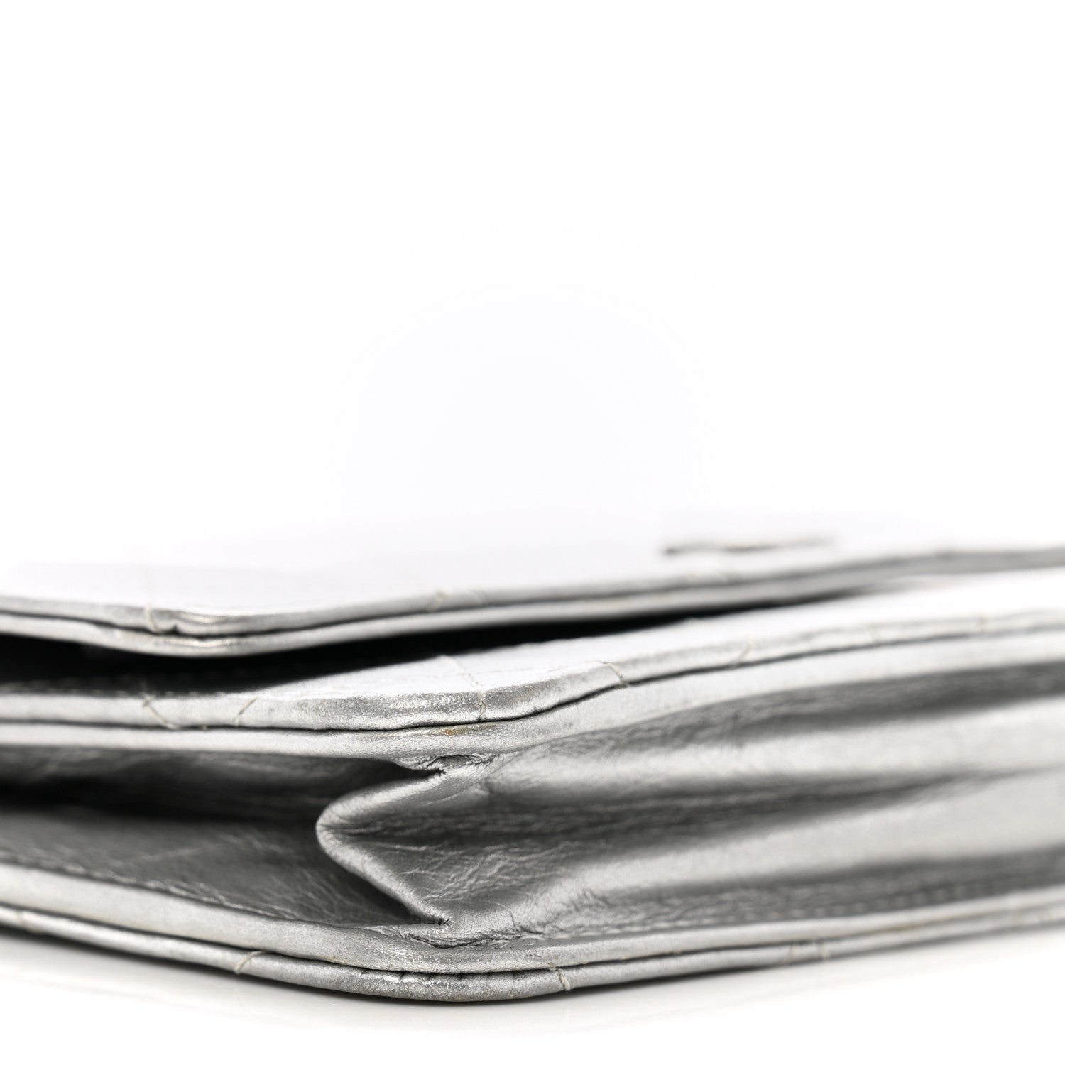 Metallic Aged Calfskin Quilted Wallet on Chain WOC Silver