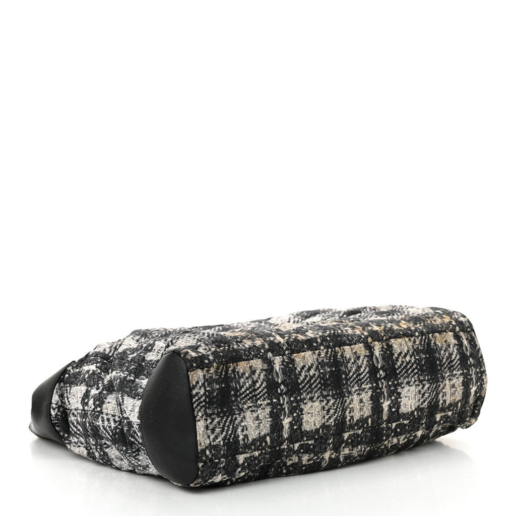 Lambskin Nylon Tweed Printed Tote Black White