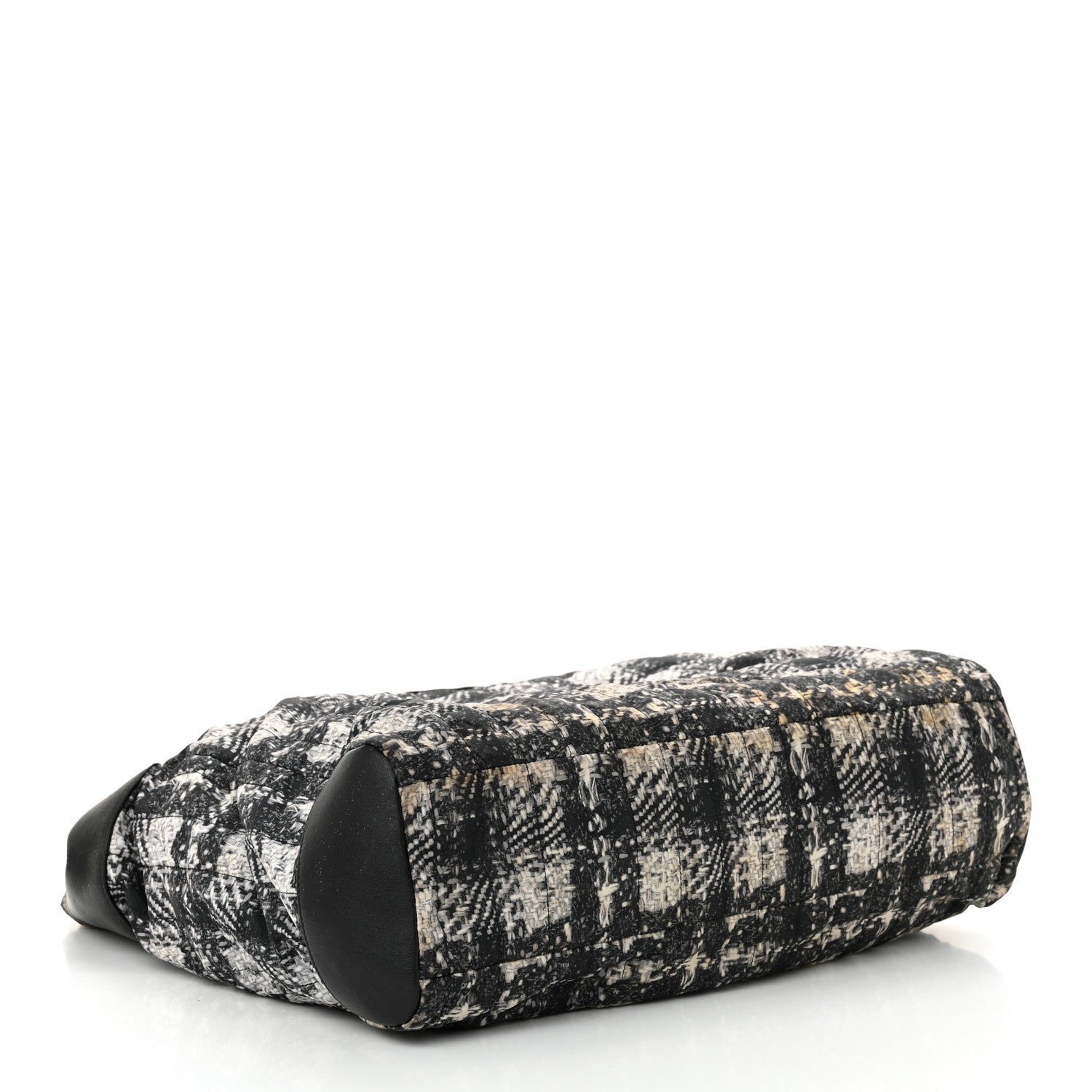 Lambskin Nylon Tweed Printed Tote Black White