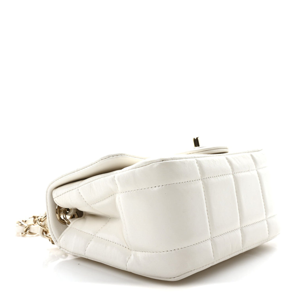 Lambskin Resin Crystal Square Quilted Monacoco Mini Square Flap White