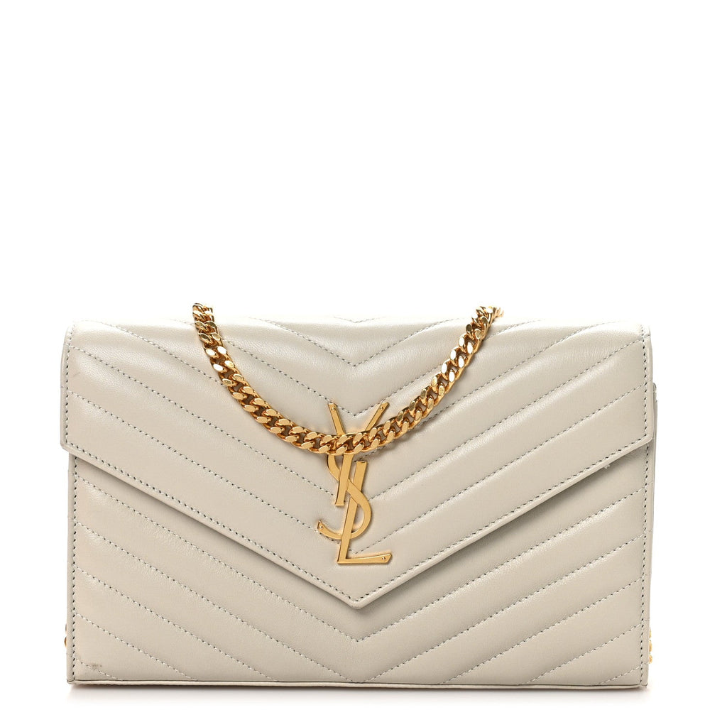 Lambskin Matelasse Chevron Monogram Chain Wallet Crema Soft