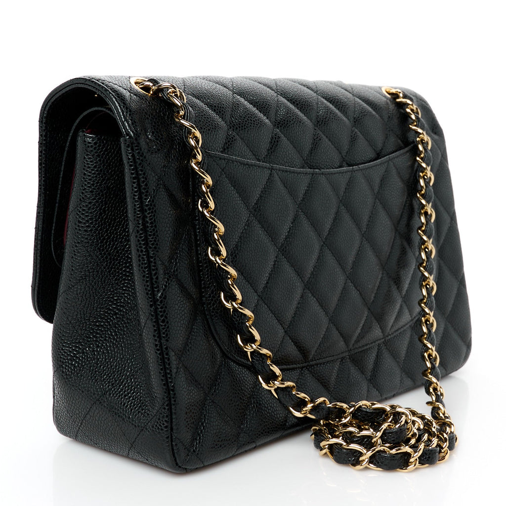 Caviar Quilted Jumbo Double Flap Black