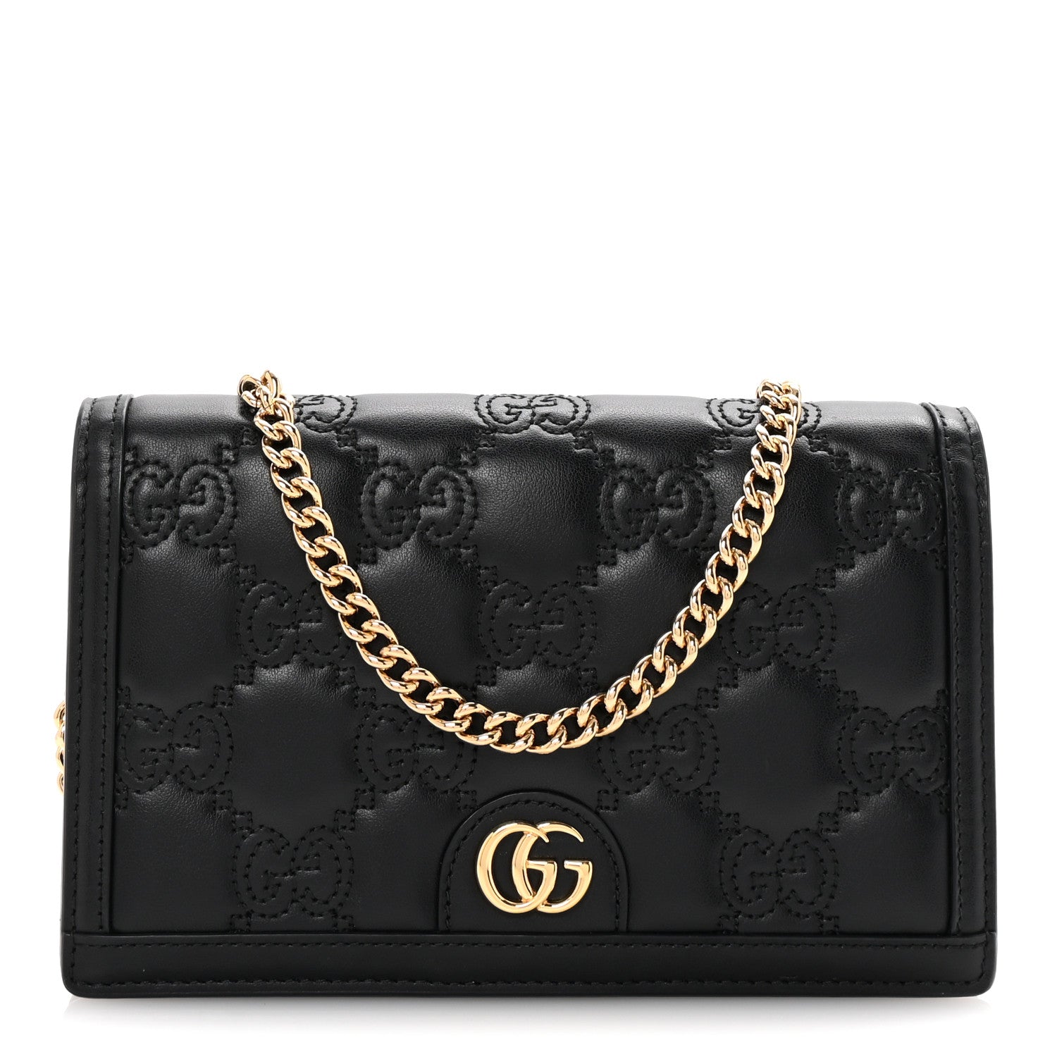 Calfskin GG Matelasse Chain Wallet Black