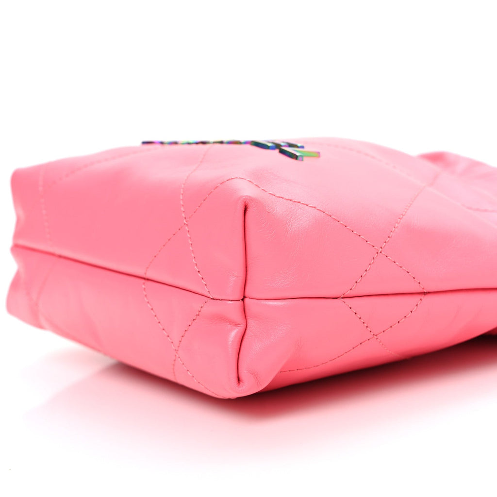 Shiny Calfskin Quilted Rainbow Metal Mini Chanel 22 Coral Pink
