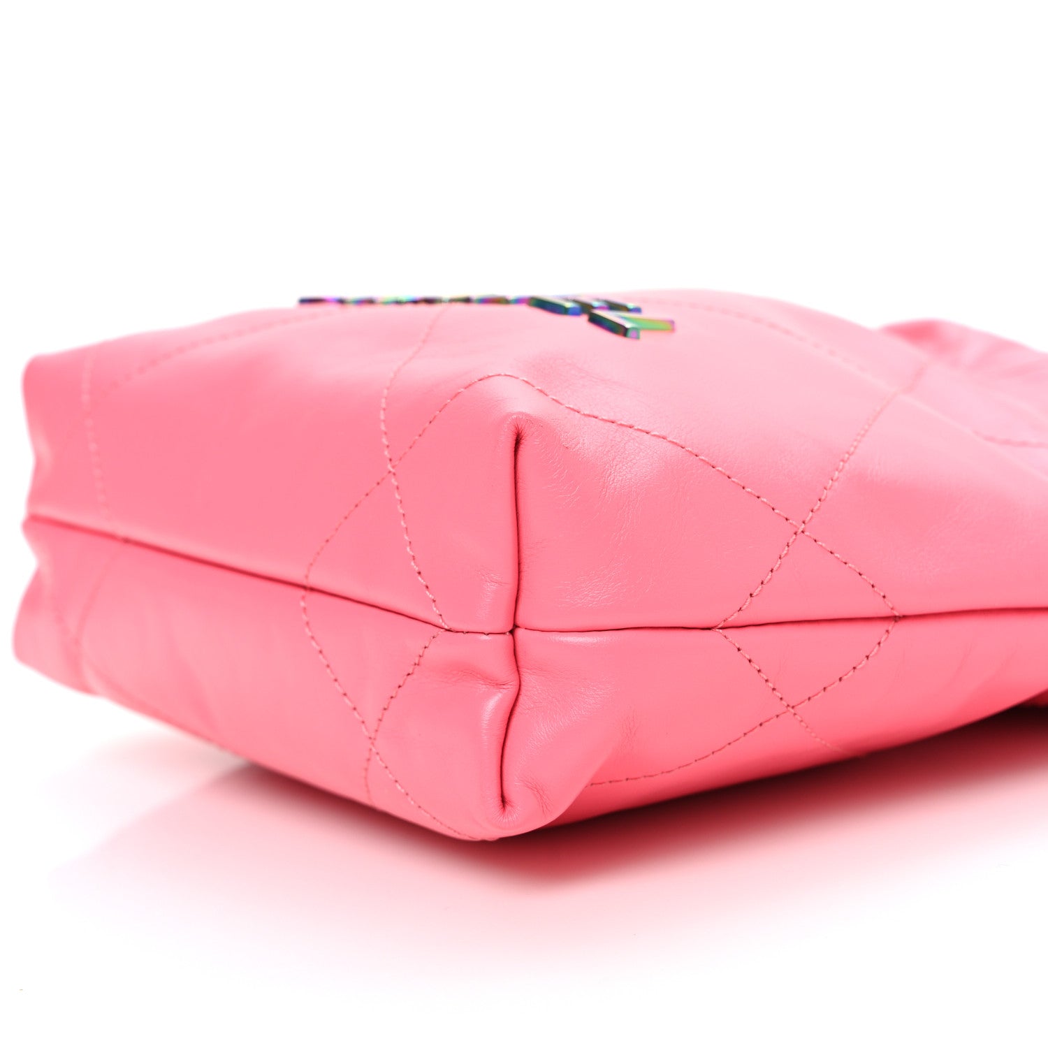 Shiny Calfskin Quilted Rainbow Metal Mini Chanel 22 Coral Pink