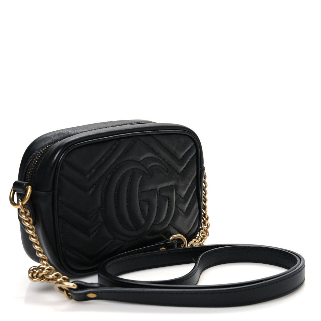 Calfskin Matelasse Mini GG Marmont Chain Shoulder Bag Black