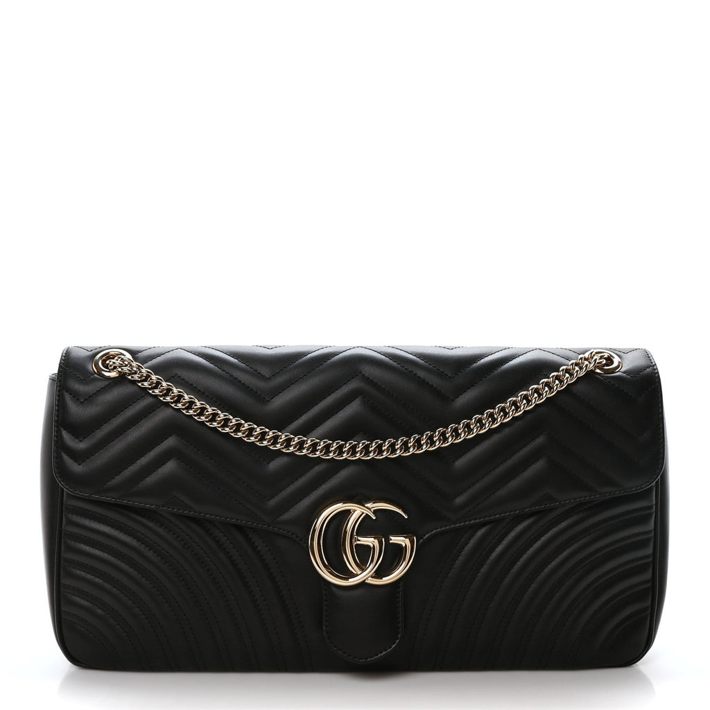 Calfskin Matelasse Large Horizontal GG Marmont Shoulder Bag Black
