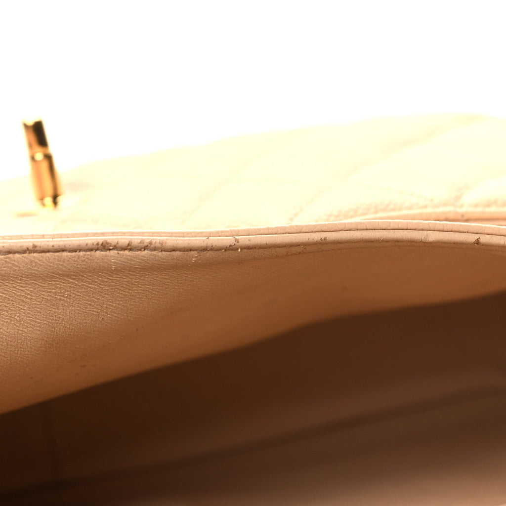 Caviar Quilted Jumbo Double Flap Beige