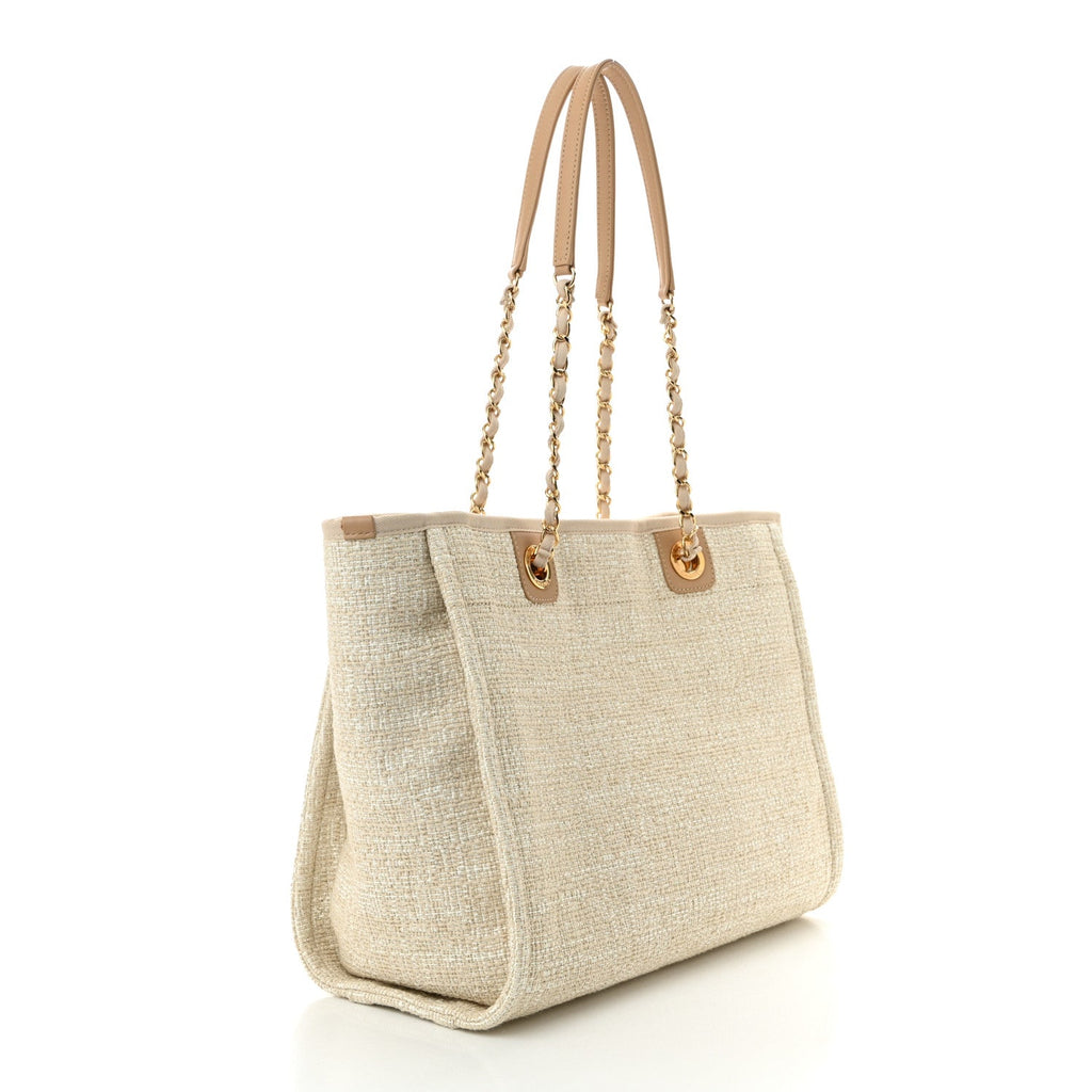 Lurex Boucle Small Deauville Tote Ivory