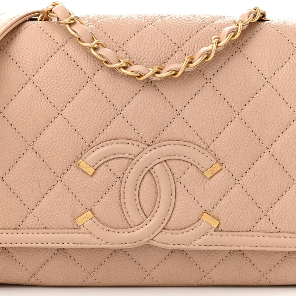 Caviar Quilted Medium CC Filigree Flap Beige