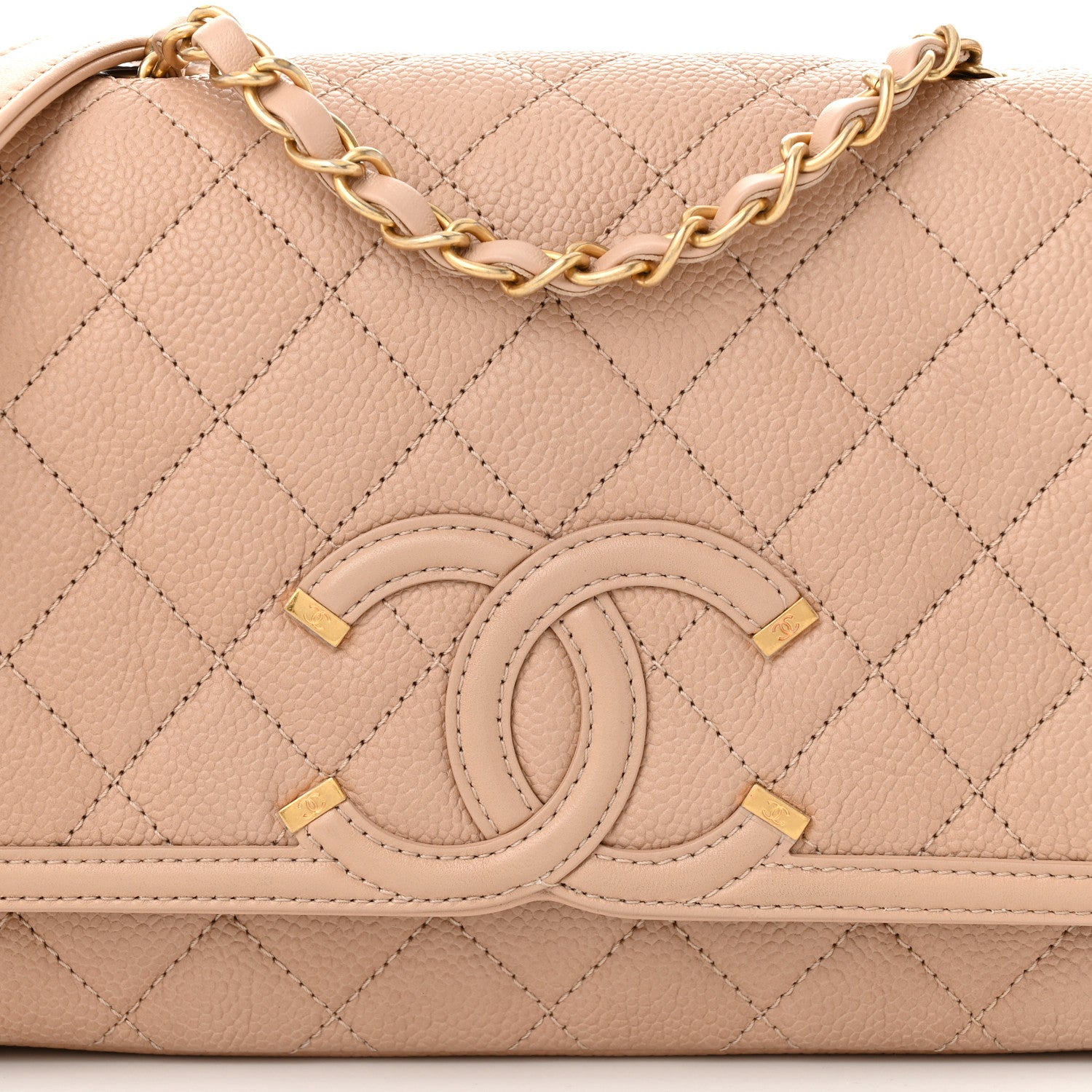 Caviar Quilted Medium CC Filigree Flap Beige