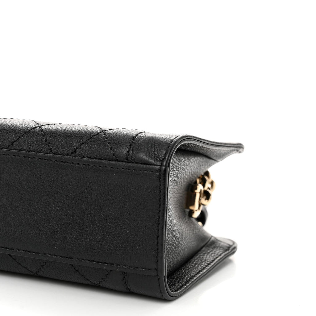 Grained Calfskin Stitched Mini Label  Shopper Black