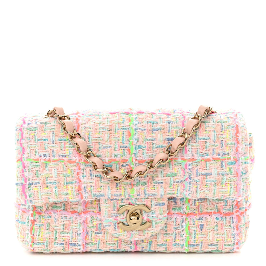 Tweed Quilted Mini Rectangular Flap Pink Green Orange Purple
