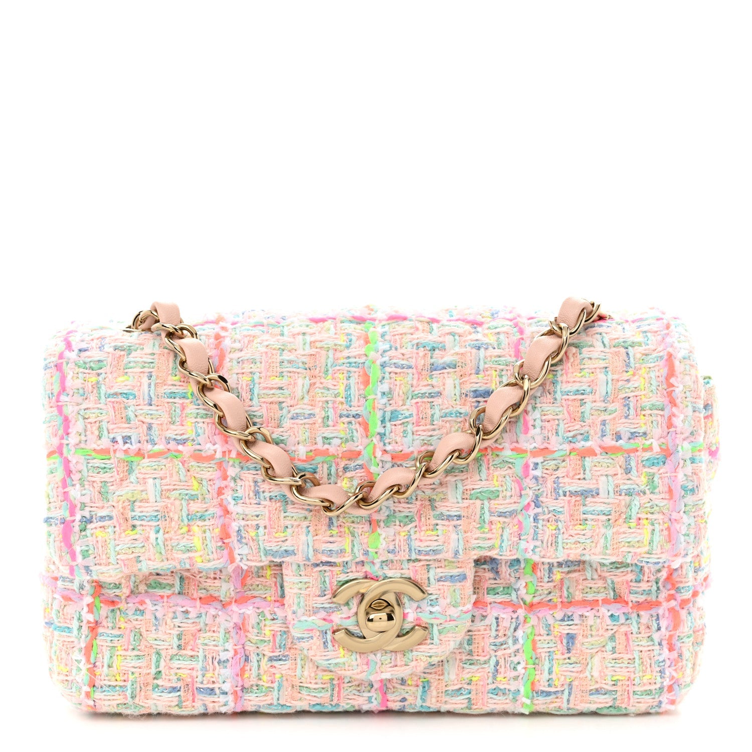 Tweed Quilted Mini Rectangular Flap Pink Green Orange Purple