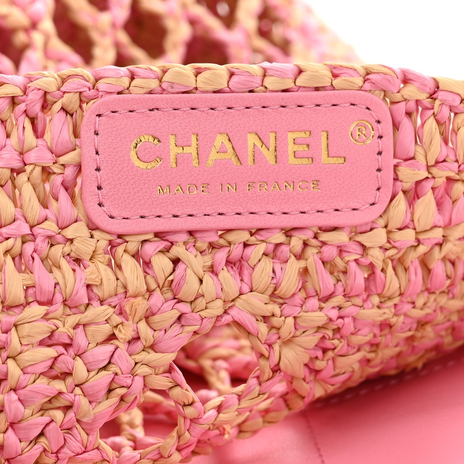 Raffia Effect Braided Small Shopping Bag Beige Pink