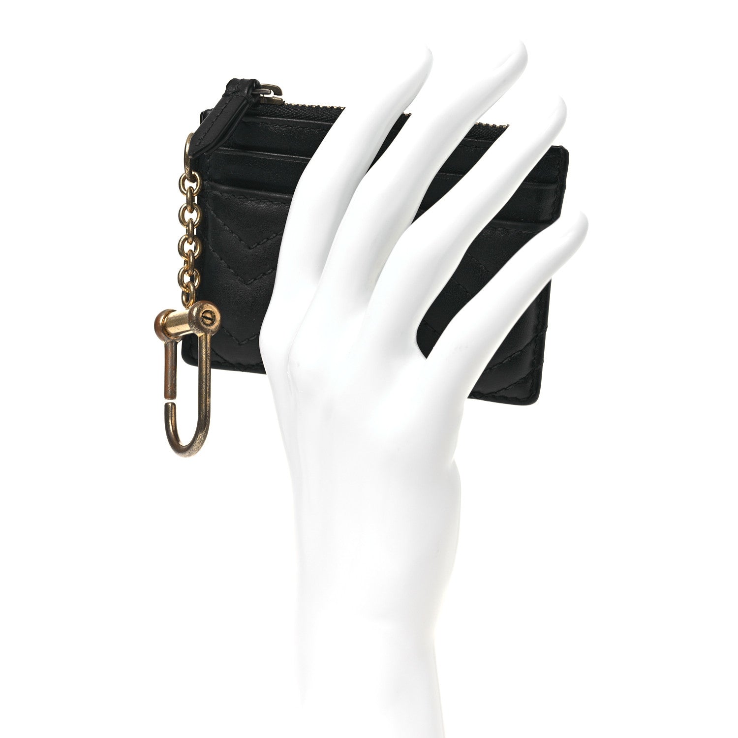 Calfskin Matelasse Chevron GG Marmont Key Case  Holder Black