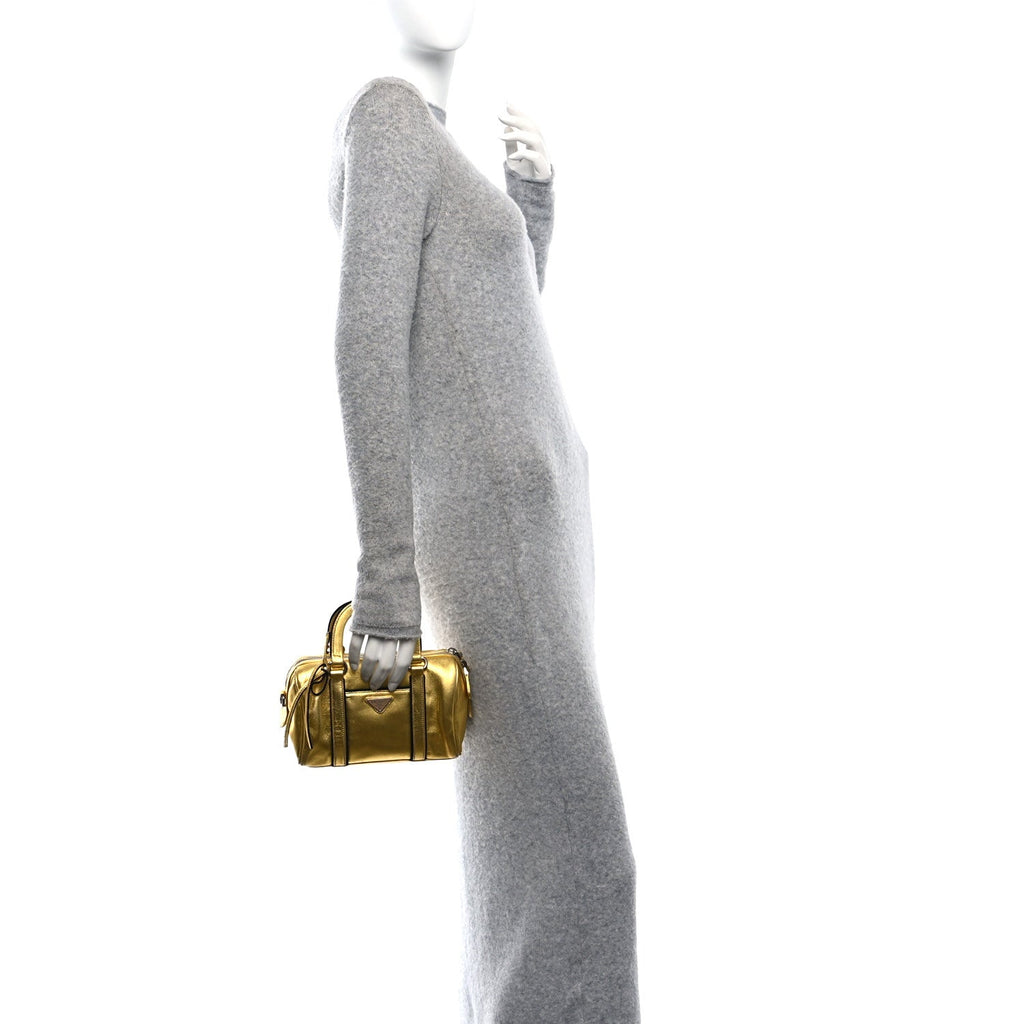 Metallic Calfskin Small Top Handle Bag Platino