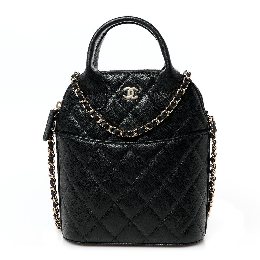 Caviar Quilted Top Handle Clutch With Chain Black