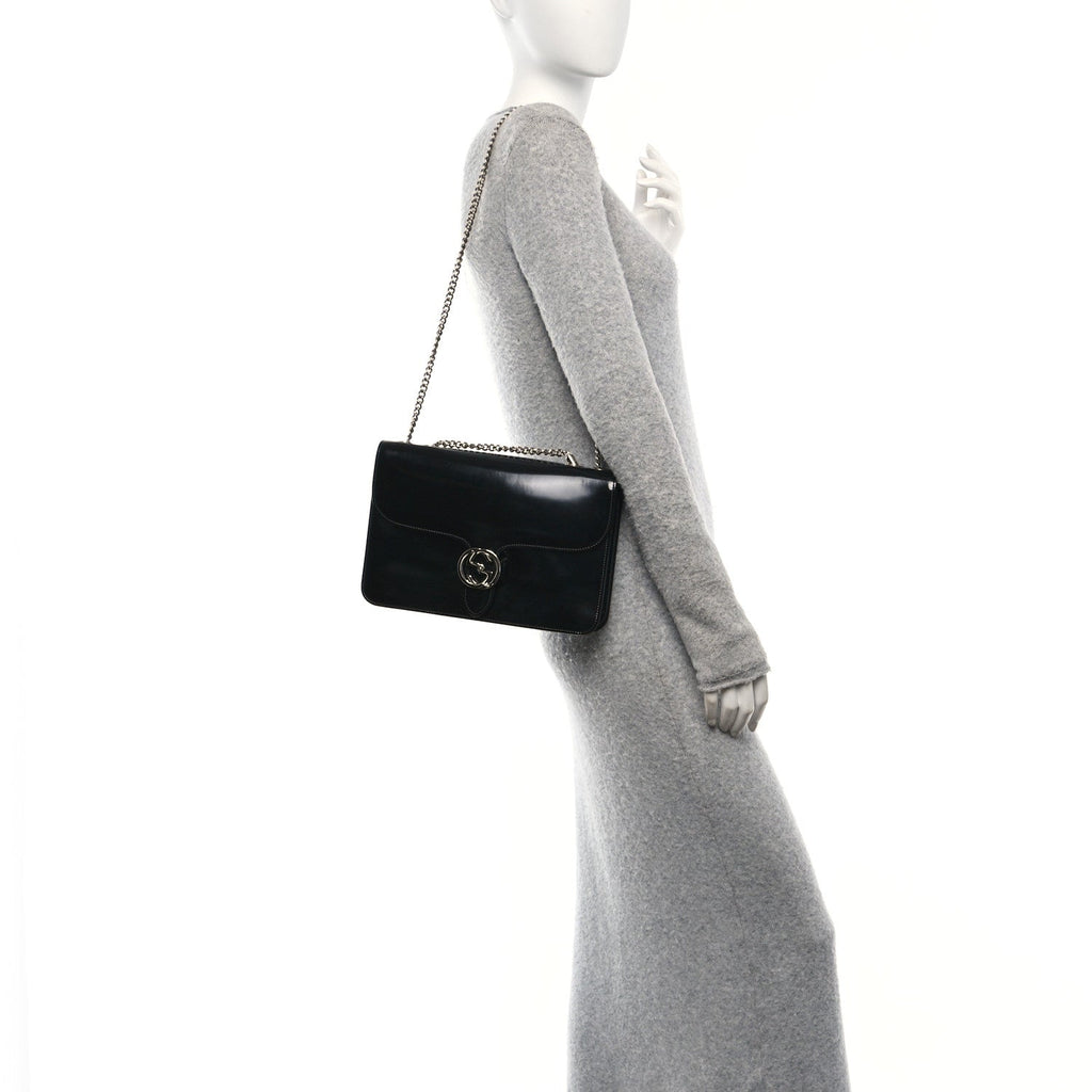 Shade Lux Calfskin Interlocking G Shoulder Bag Black