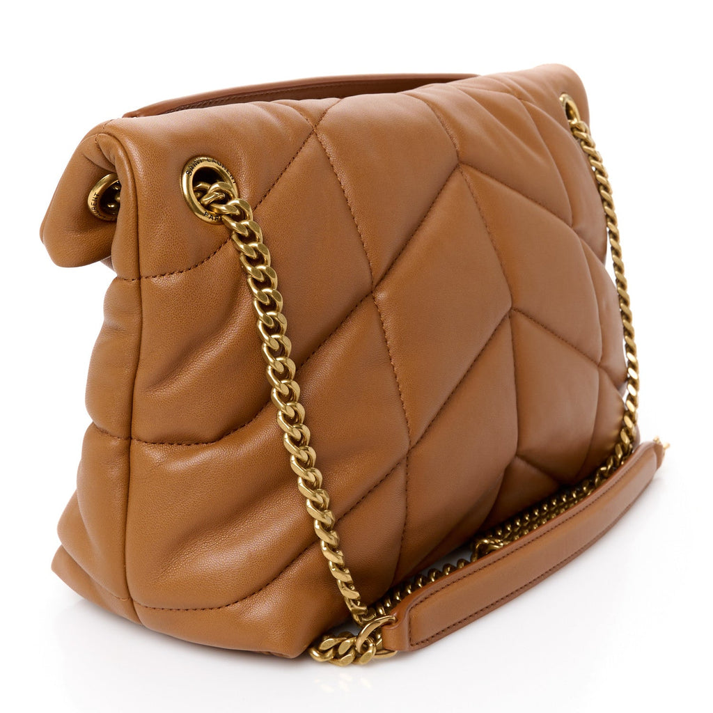 Lambskin Quilted Medium Loulou Puffer Monogram Chain Satchel Miel Dark
