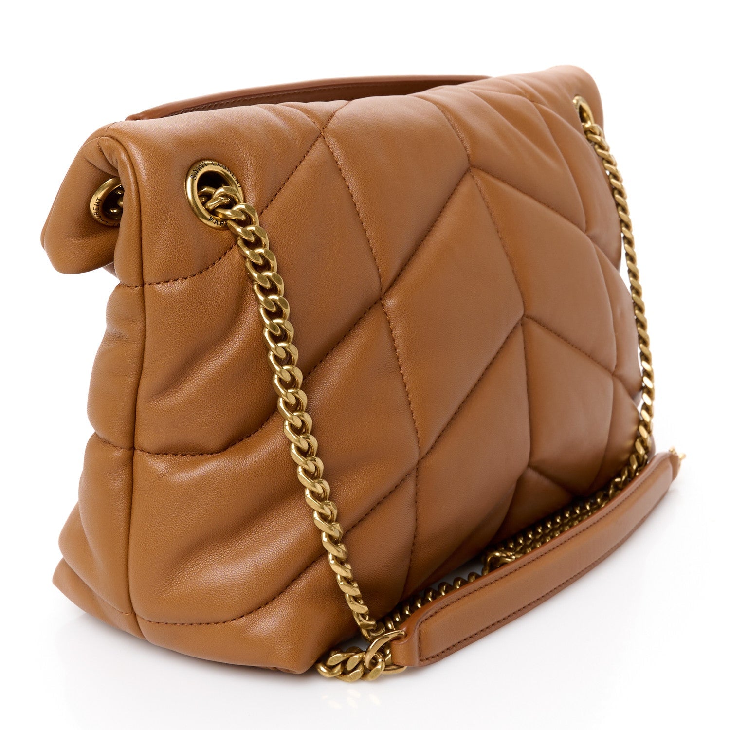 Lambskin Quilted Medium Loulou Puffer Monogram Chain Satchel Miel Dark