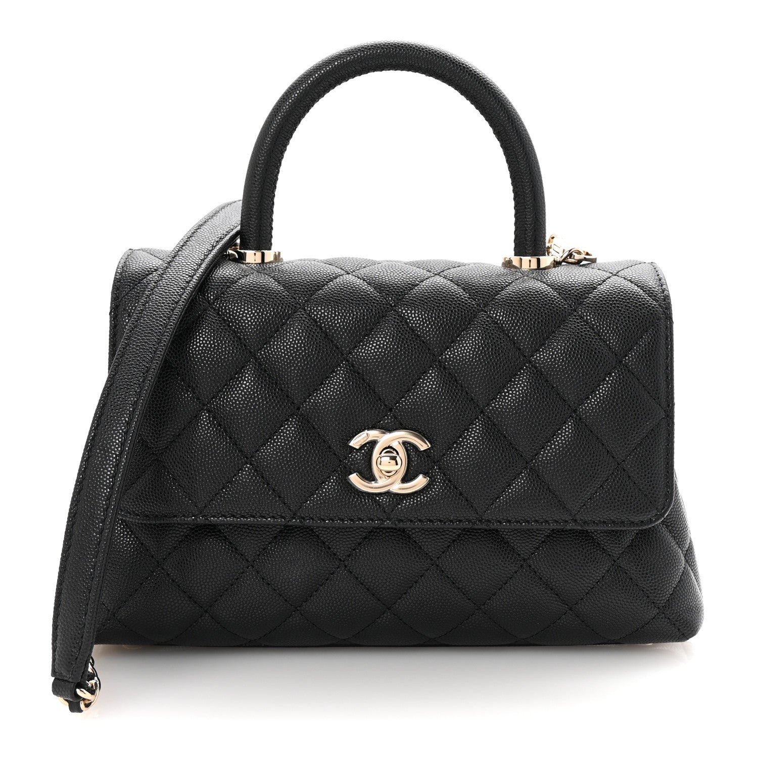 Caviar Quilted Mini Coco Handle Flap Black