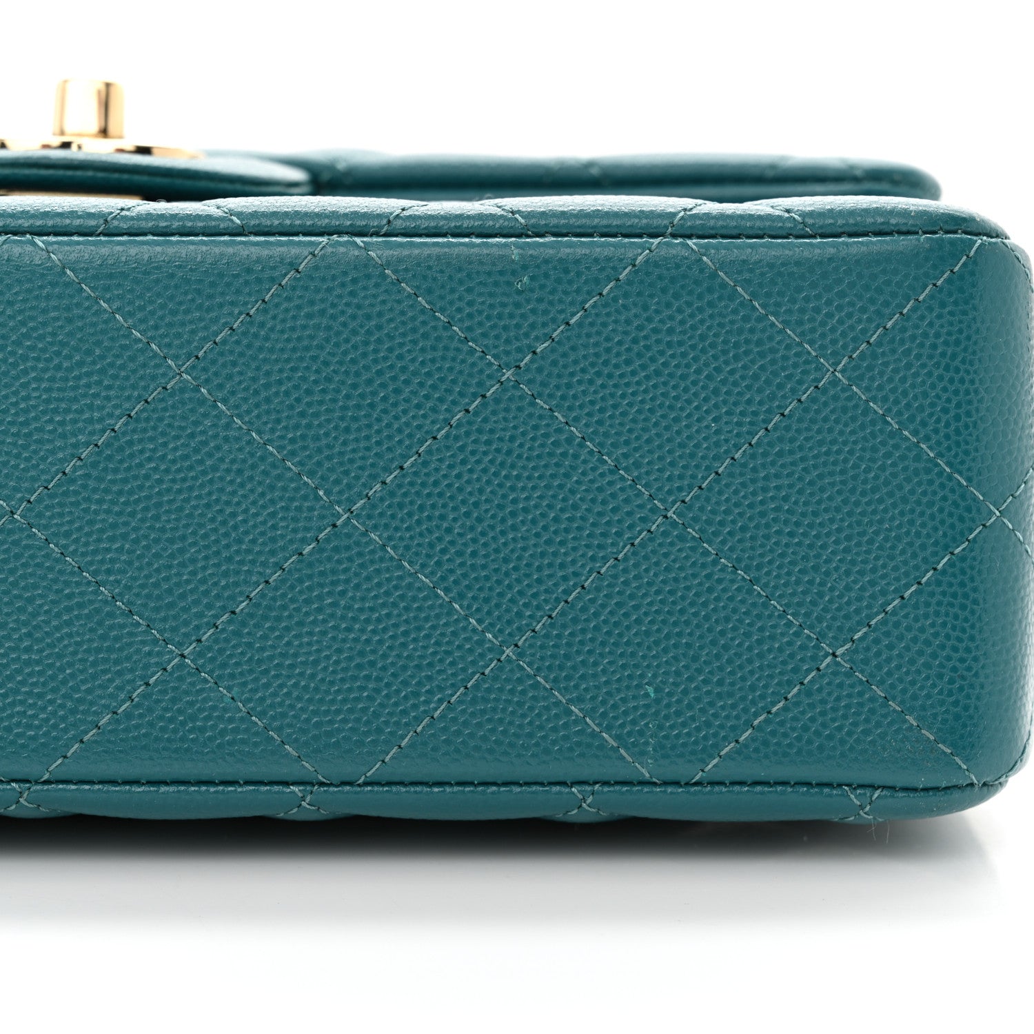 Caviar Quilted Small Double Flap Turquoise