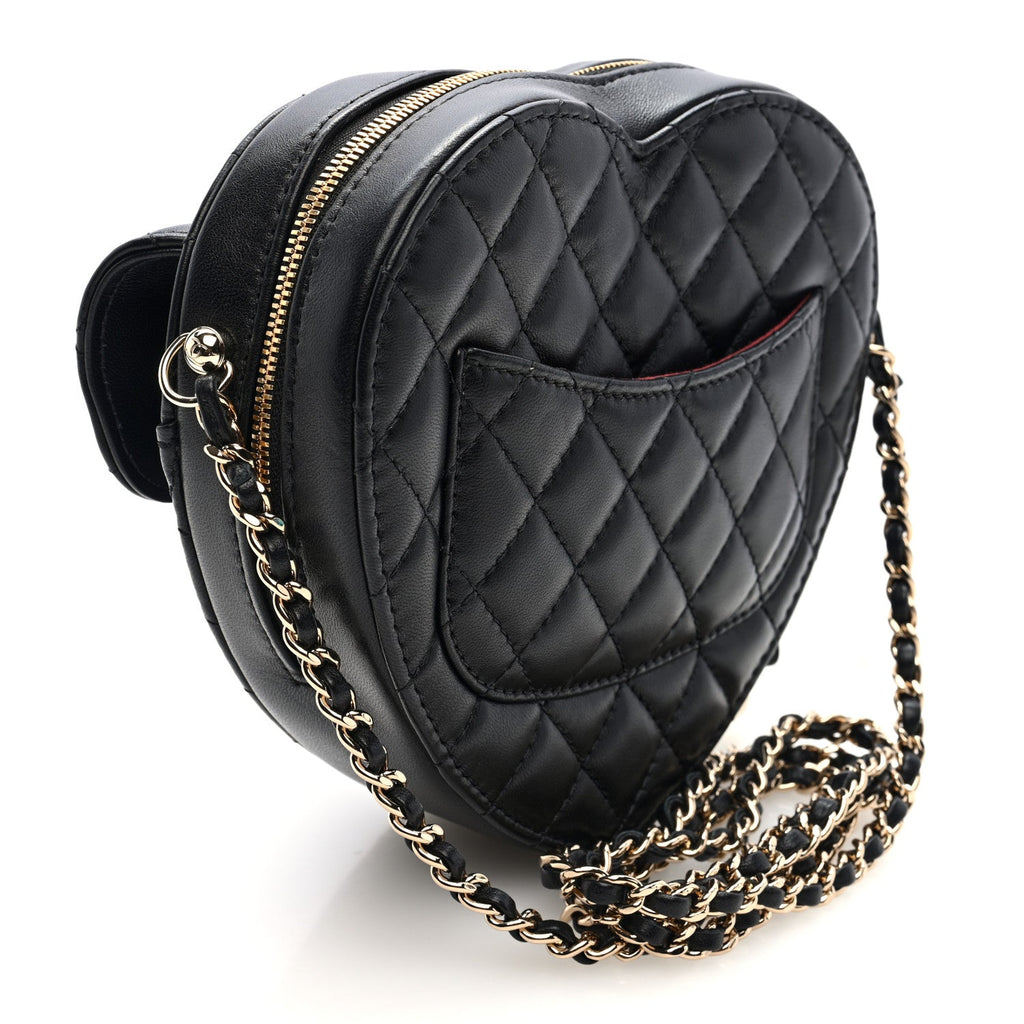 Lambskin Quilted CC In Love Heart Bag Black