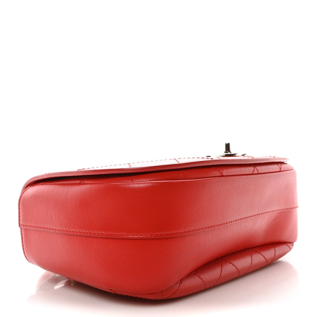 Calfskin Stitched Small Ring My Bag Flap Crossbody Red