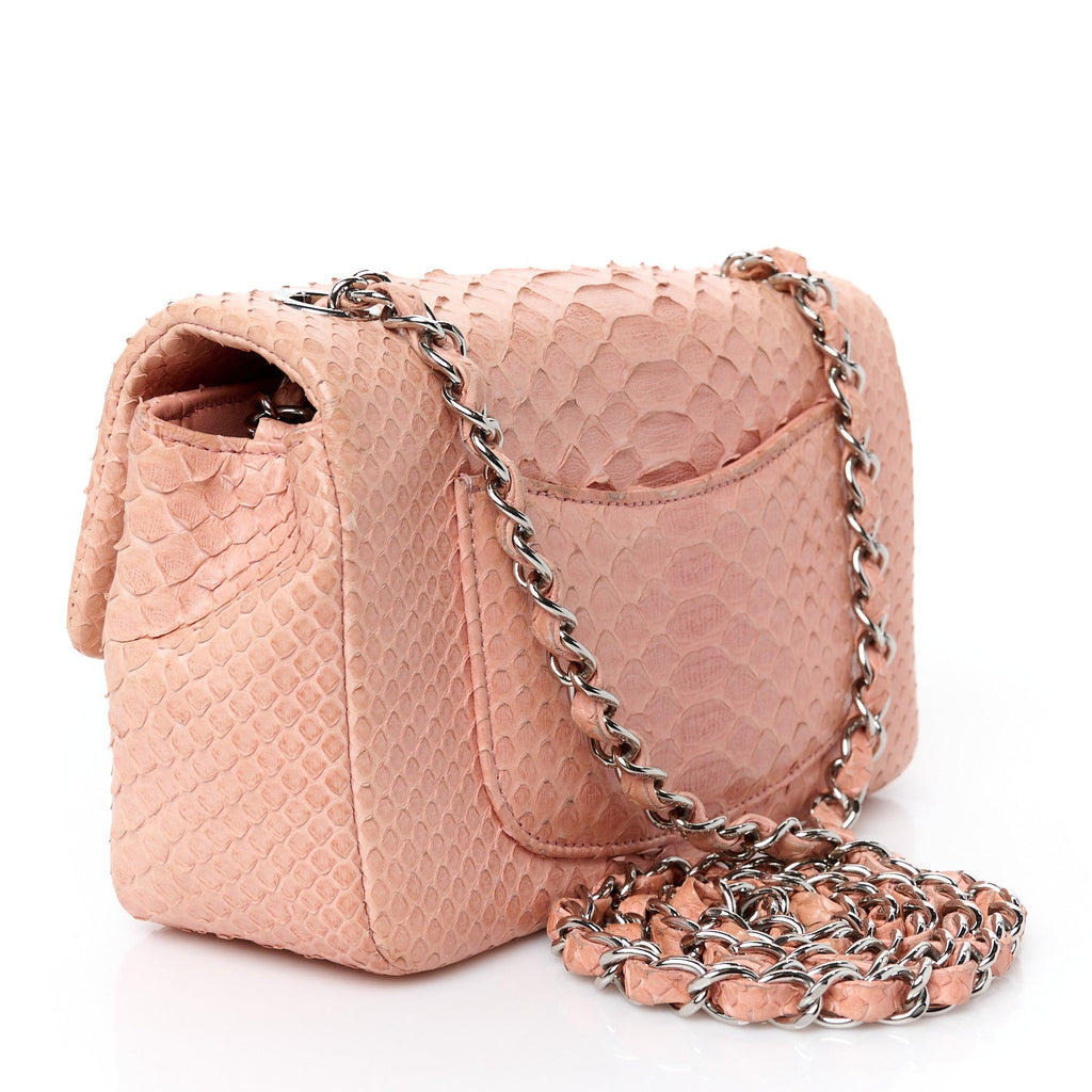 Snakeskin Mini Rectangular Flap Pink