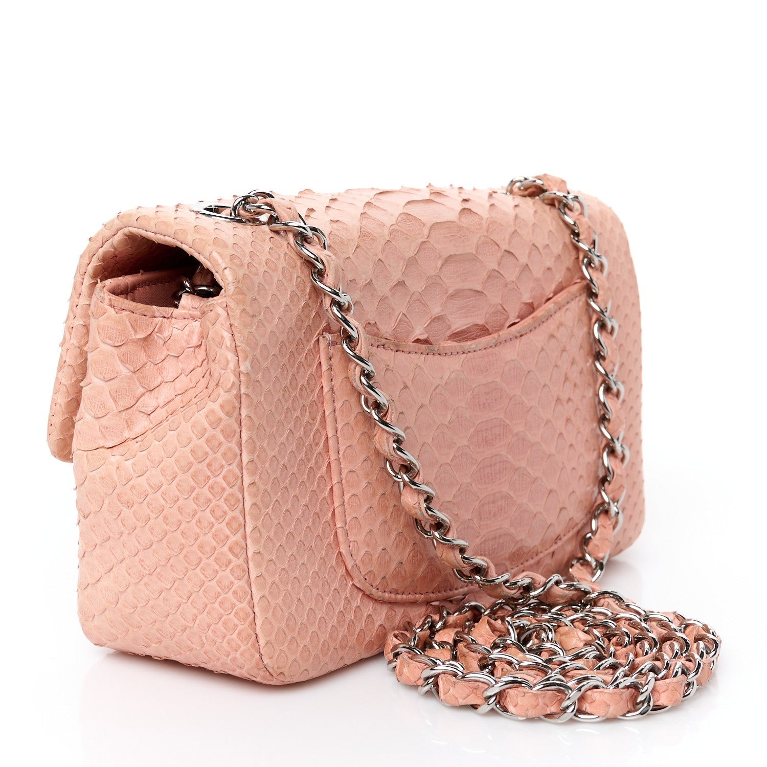 Snakeskin Mini Rectangular Flap Pink