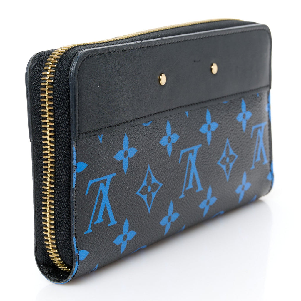 Calfskin Colored Monogram Zippy Wallet Blue Black