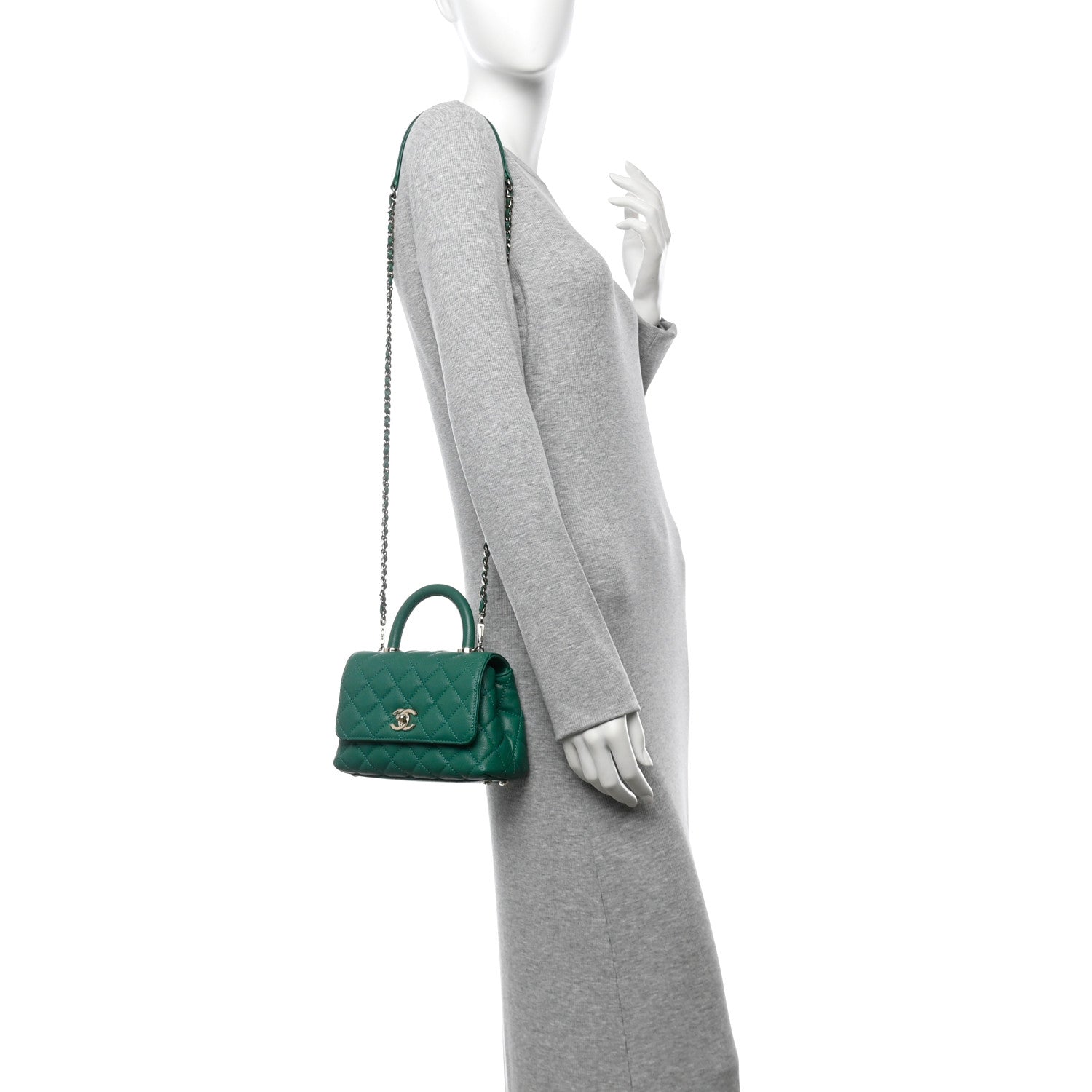 Caviar Quilted Extra Mini Coco Handle Flap Green