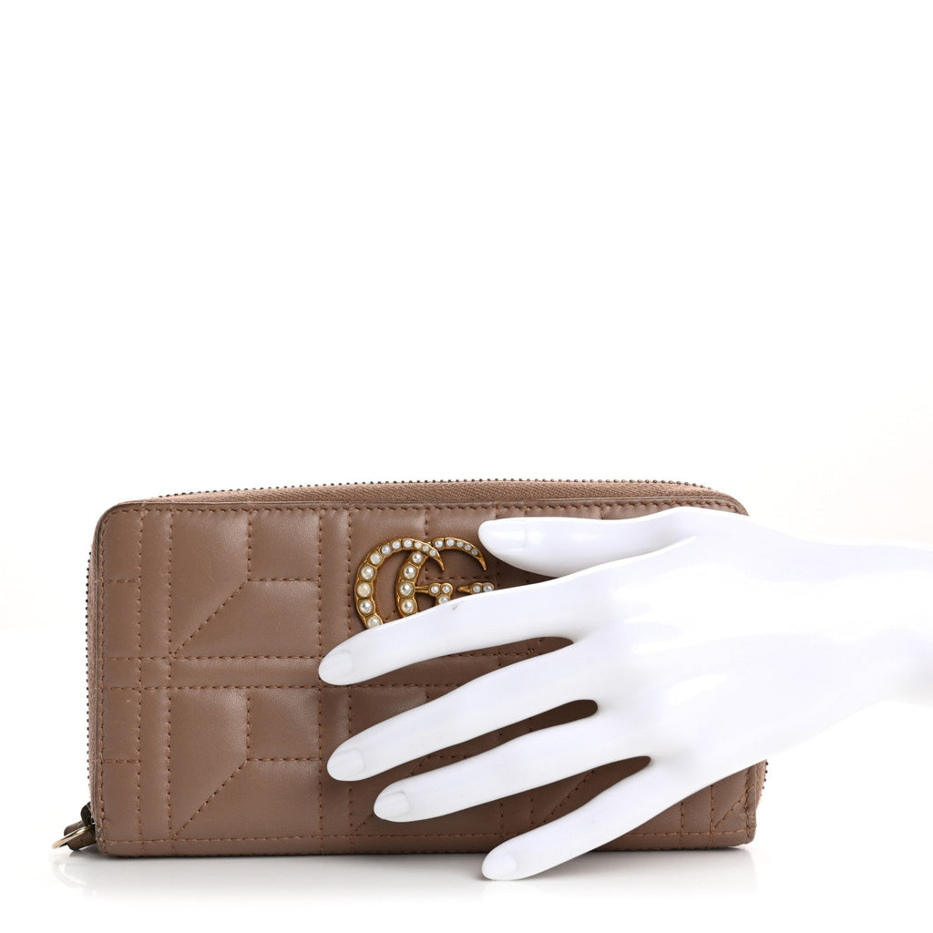 Calfskin Matelasse Pearly GG Marmont Zip Around Wallet Porcelain Rose