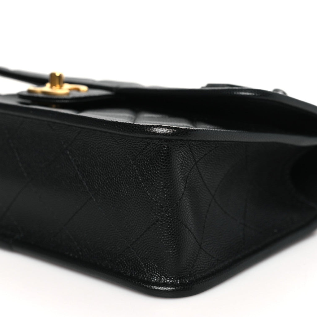Caviar Quilted School Memory Small Top Handle Flap Black