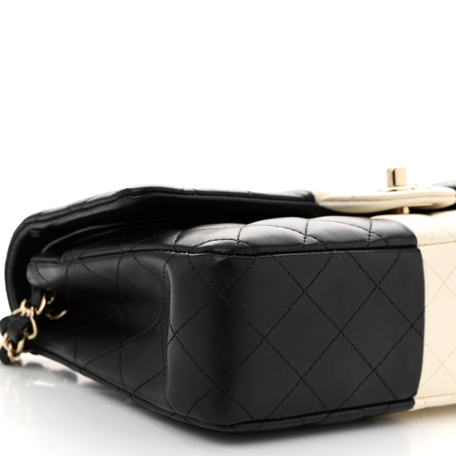 Lambskin Quilted Medium Double Flap Black White