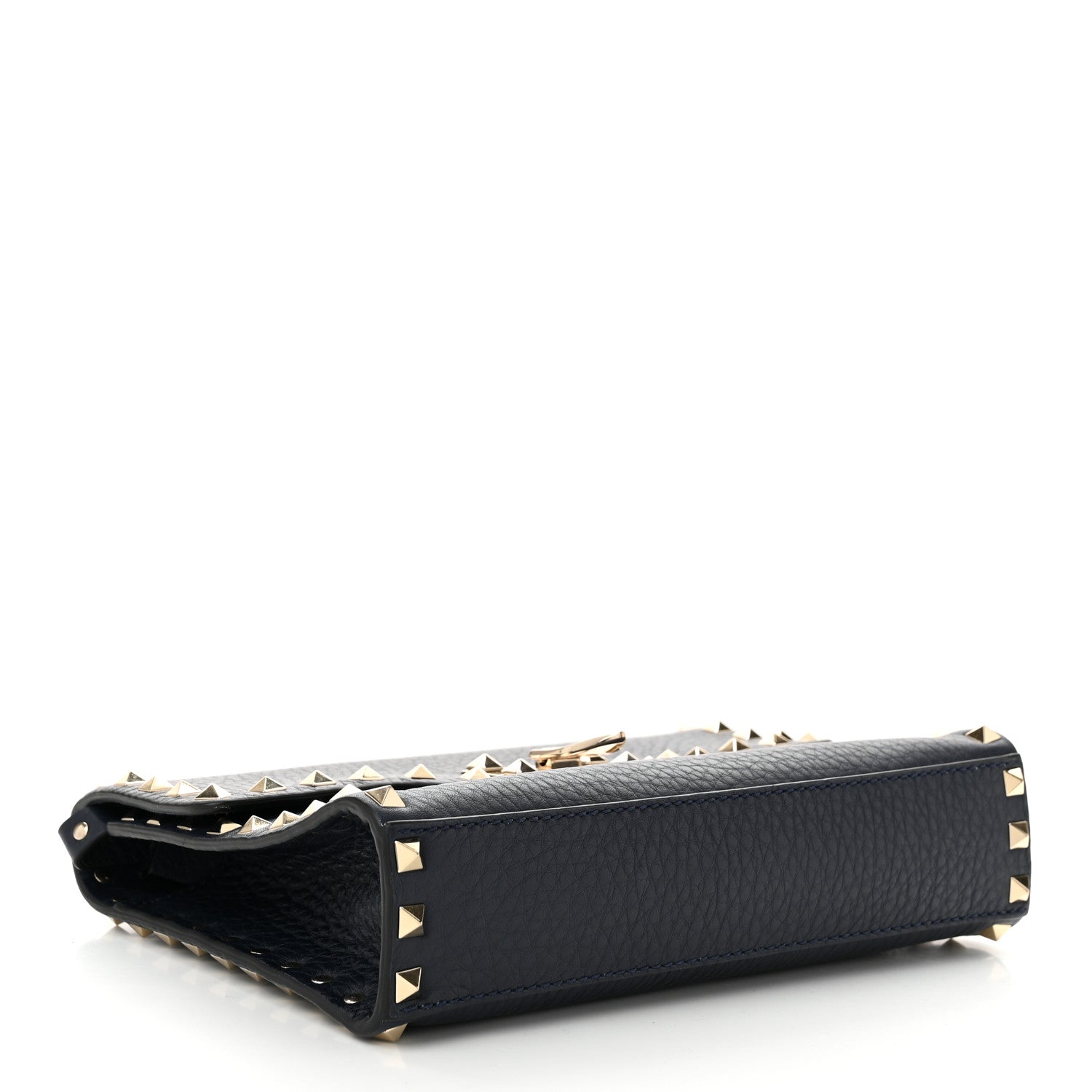Pebbled Calfskin Medium Rockstud Flip Lock Crossbody Bag Navy