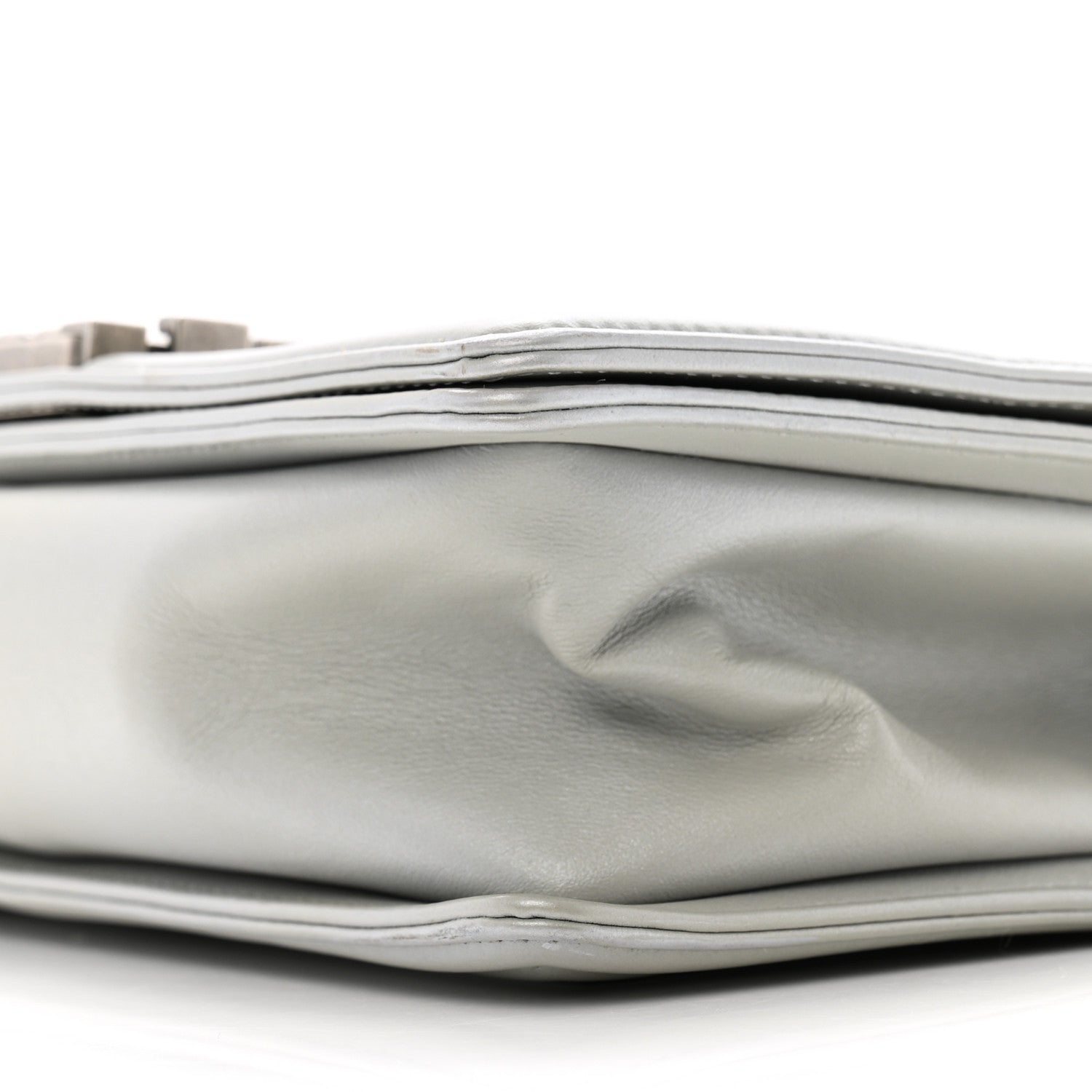 Metallic Lambskin Quilted Medium Boy Flap Silver