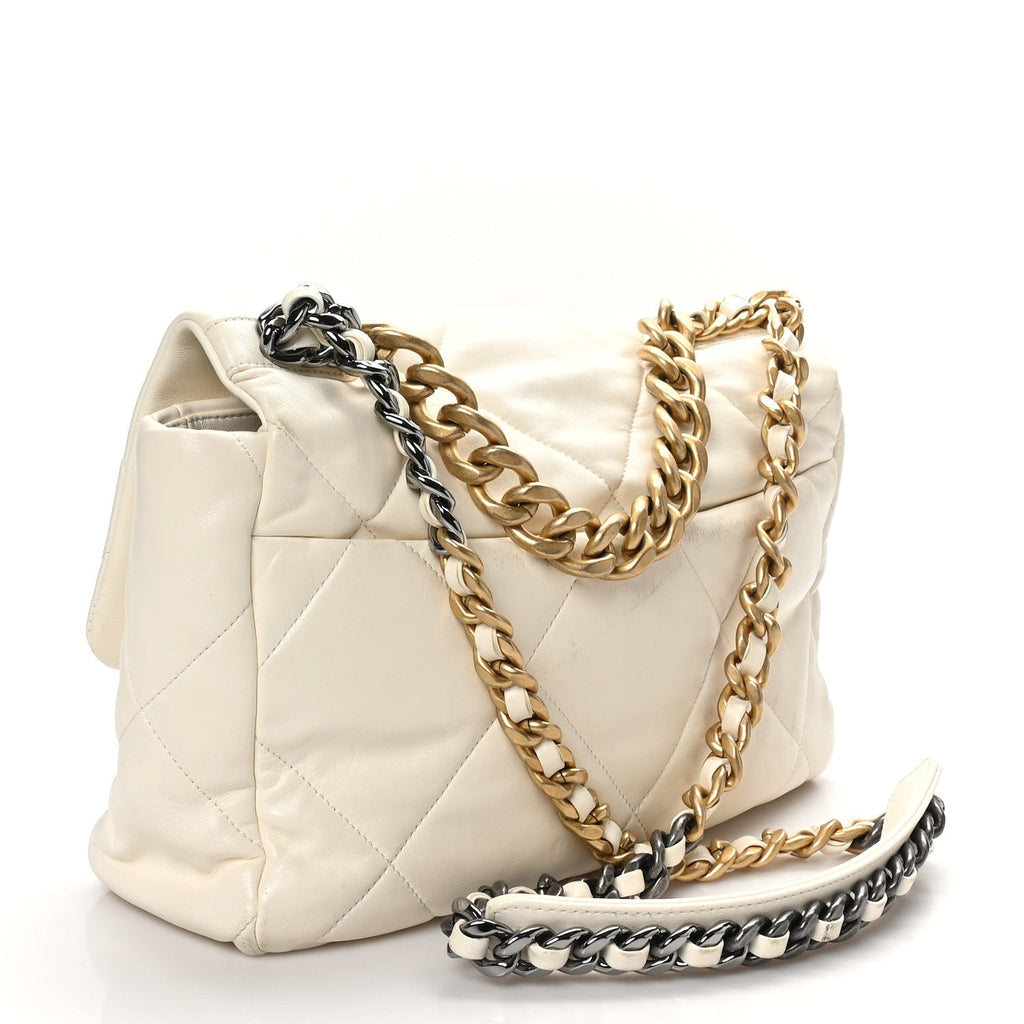 Lambskin Quilted Large Chanel 19 Flap Light Beige