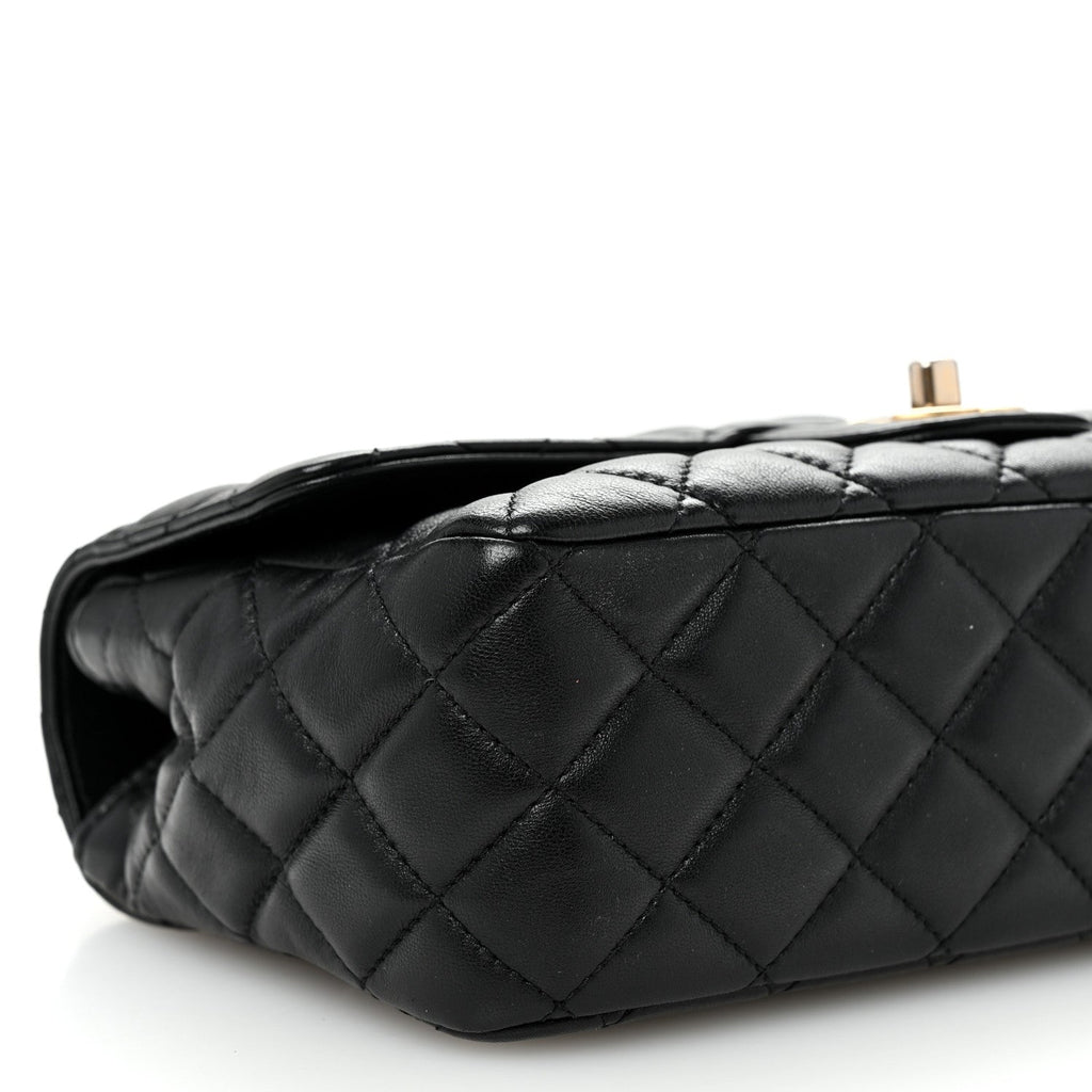 Lambskin Quilted Small Metal Top Handle Flap Black