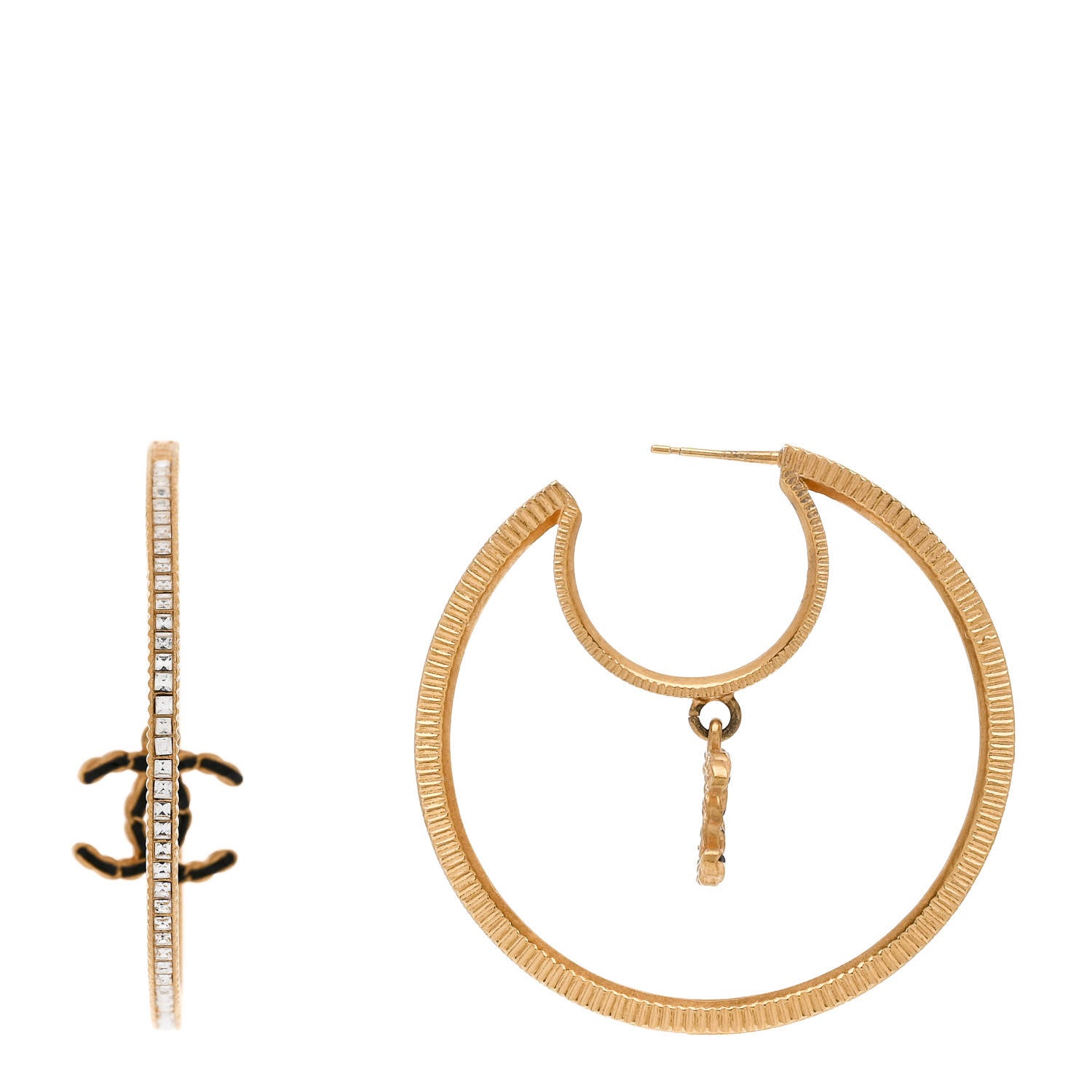 Baguette Crystal CC Drop Hoop Earrings Gold