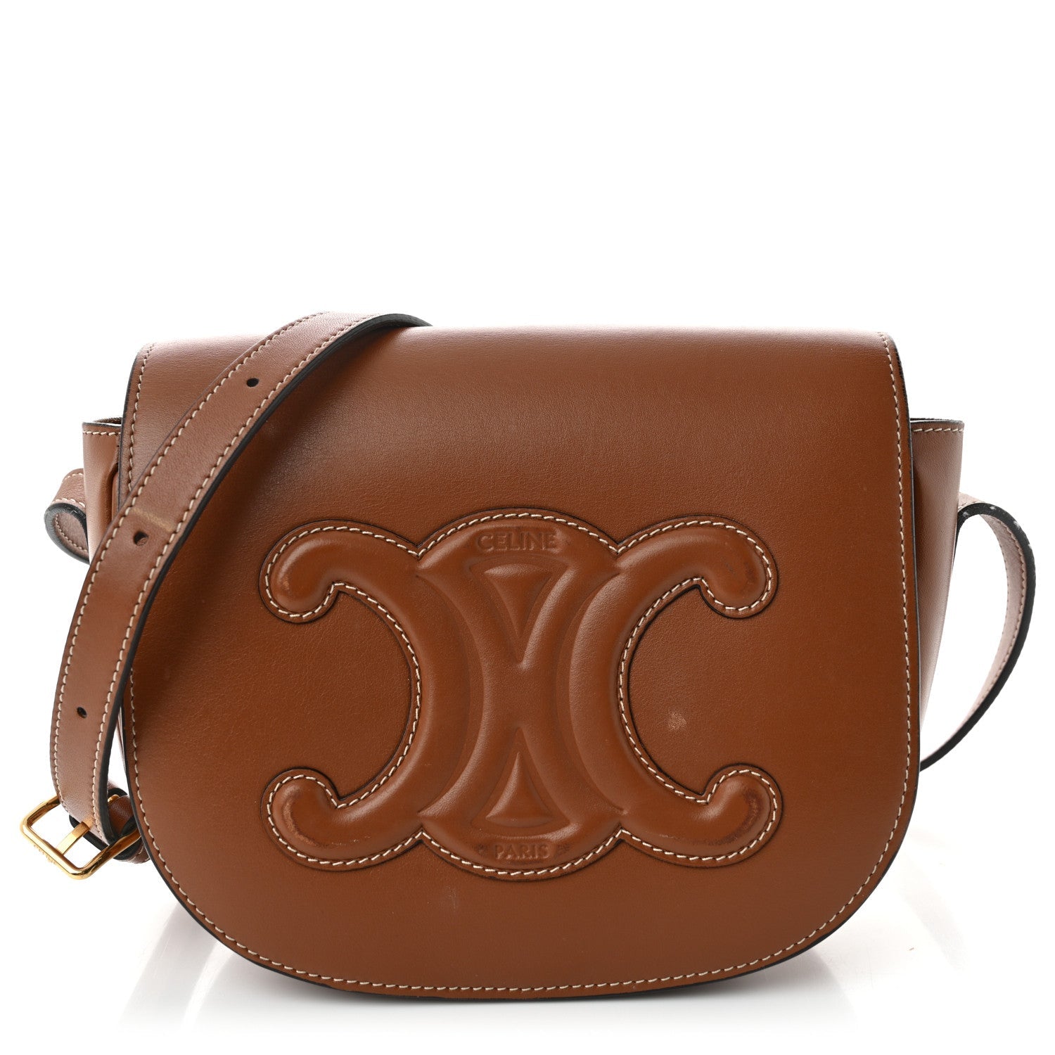 Smooth Calfskin Cuir Triomphe Folco Crossbody Bag Tan