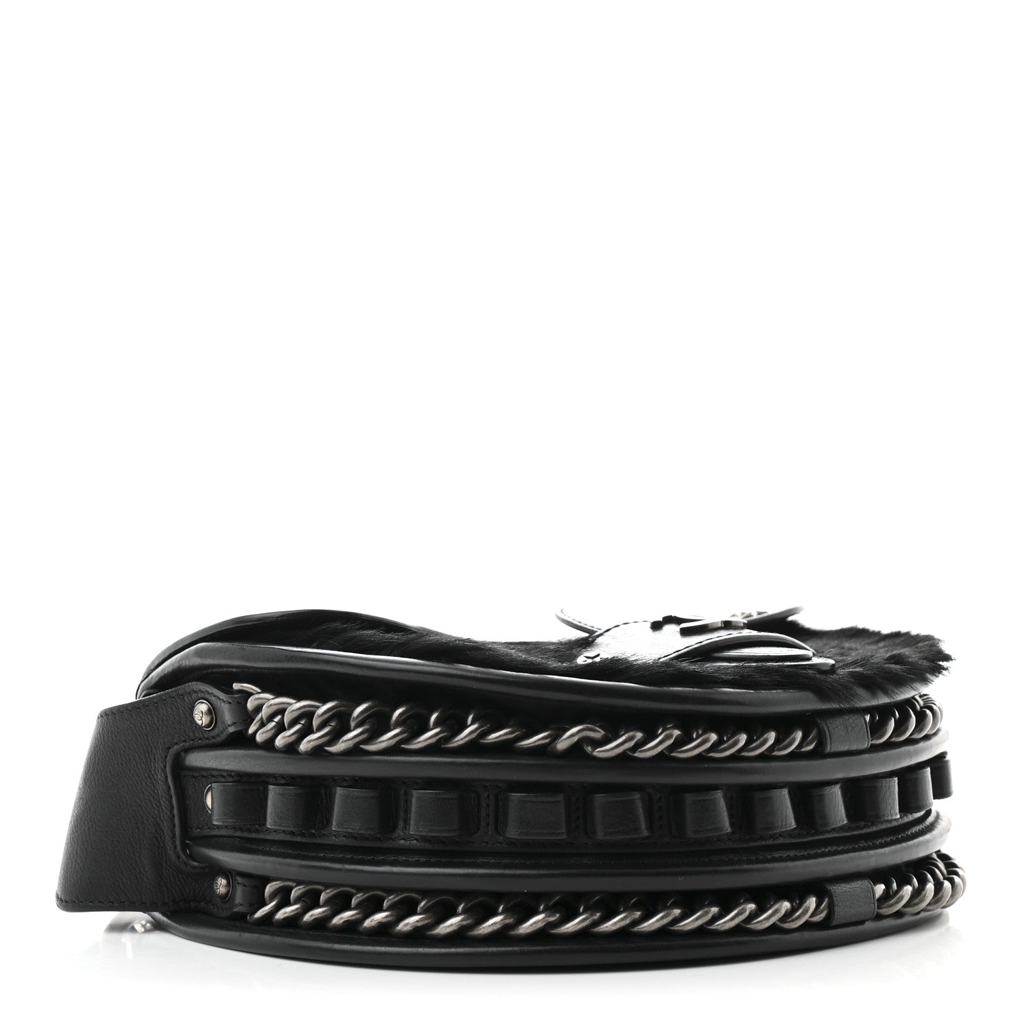 Pony Hair Calfskin Quilted Dallas Studded Saddle Bag Black