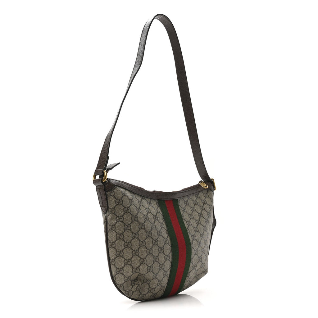 GG Supreme Monogram Web Small Ophidia Half Moon Hobo Brown