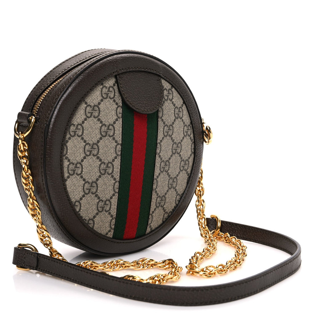 GG Supreme Monogram Web Mini Ophidia Round Shoulder Bag Brown
