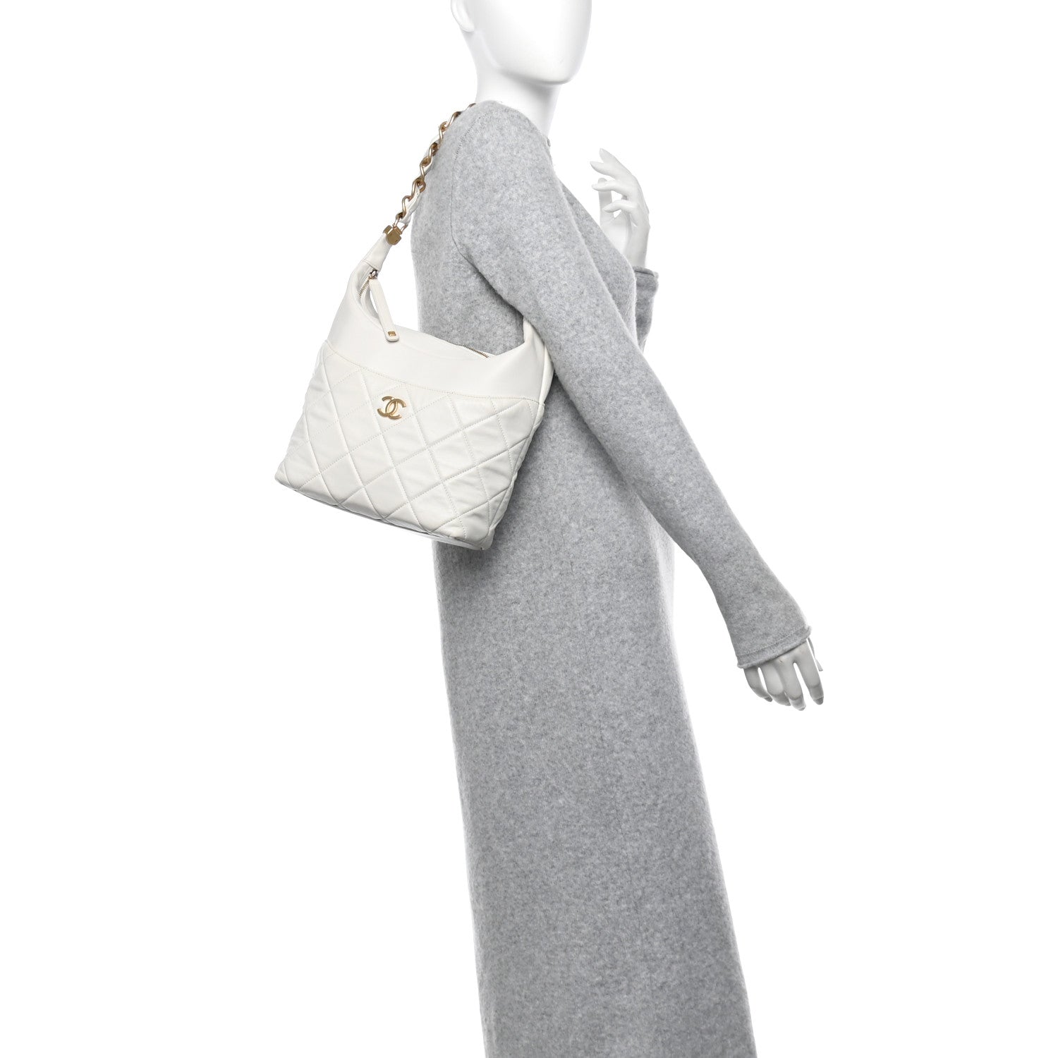Calfskin Quilted Close To Me Hobo White