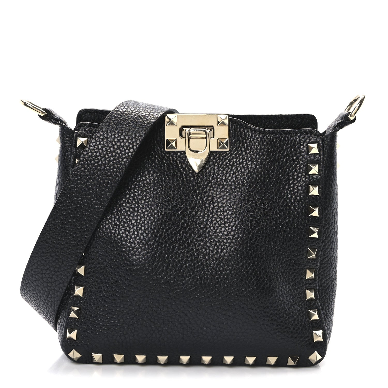 Pebbled Calfskin Mini Rockstud Flip-Lock Messenger Bag Black
