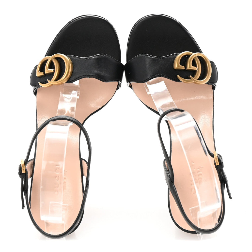 Lifford Calfskin GG Marmont Ankle Wrap 105mm Sandals 35 Black